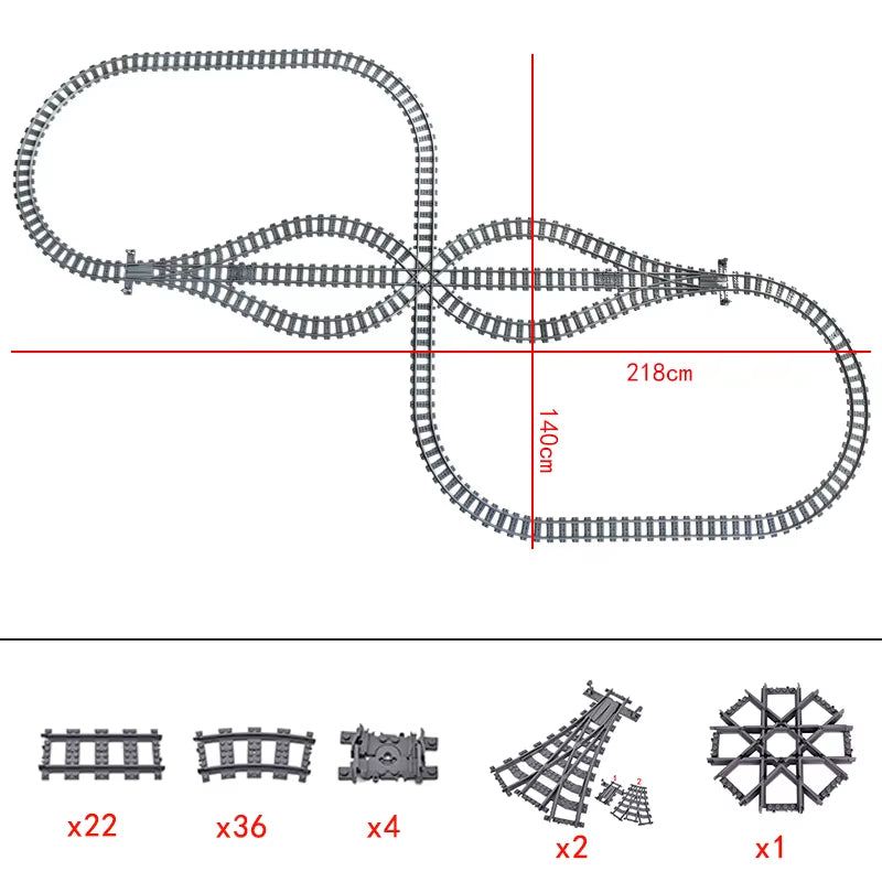 City Trains Switch Flexible Tracks Straight Curved Rails Crossing Flexible High-Speed Railway Viaduct Building Block Bricks Toys