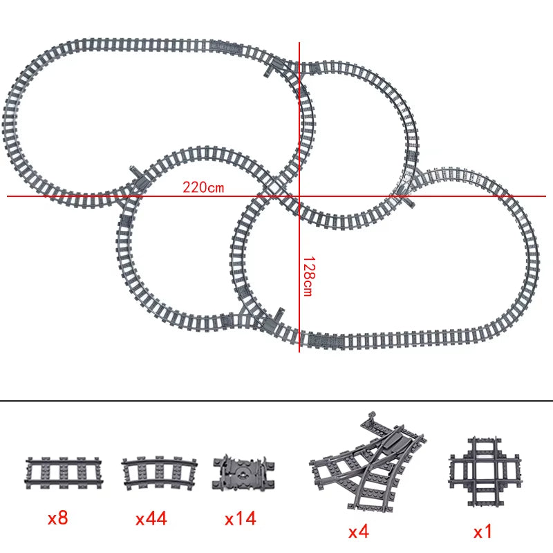 City Trains Switch Flexible Tracks Straight Curved Rails Crossing Flexible High-Speed Railway Viaduct Building Block Bricks Toys