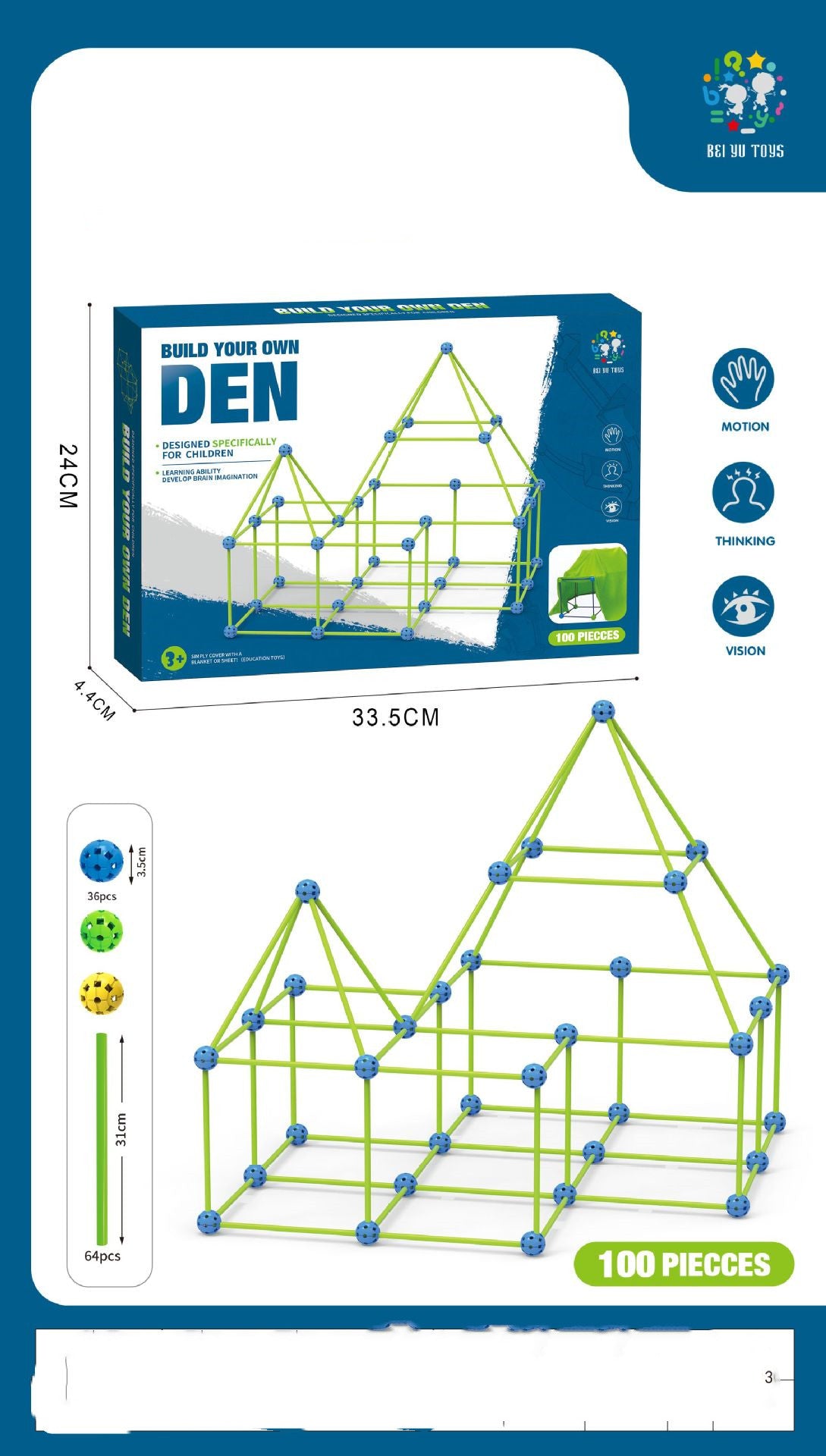 Fort Building Kit Construction Blocks Set Kids Toy Tents Fortress Builder Castles Tunnels Diy 3D Play House for Children Gift