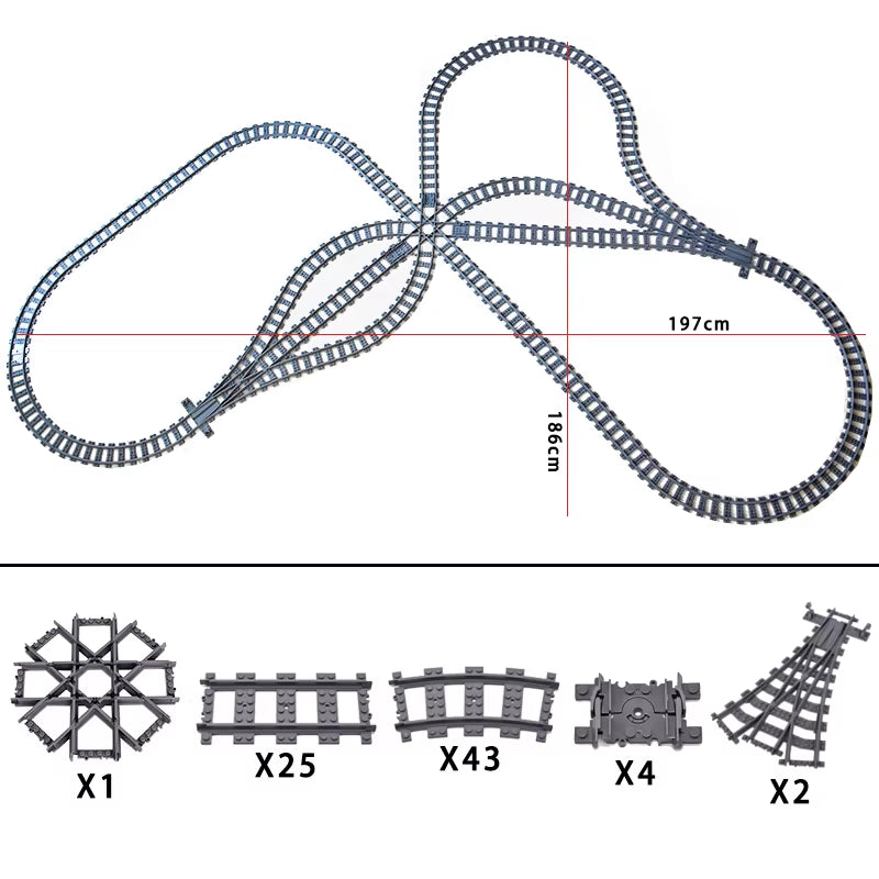 City Trains Switch Flexible Tracks Straight Curved Rails Crossing Flexible High-Speed Railway Viaduct Building Block Bricks Toys
