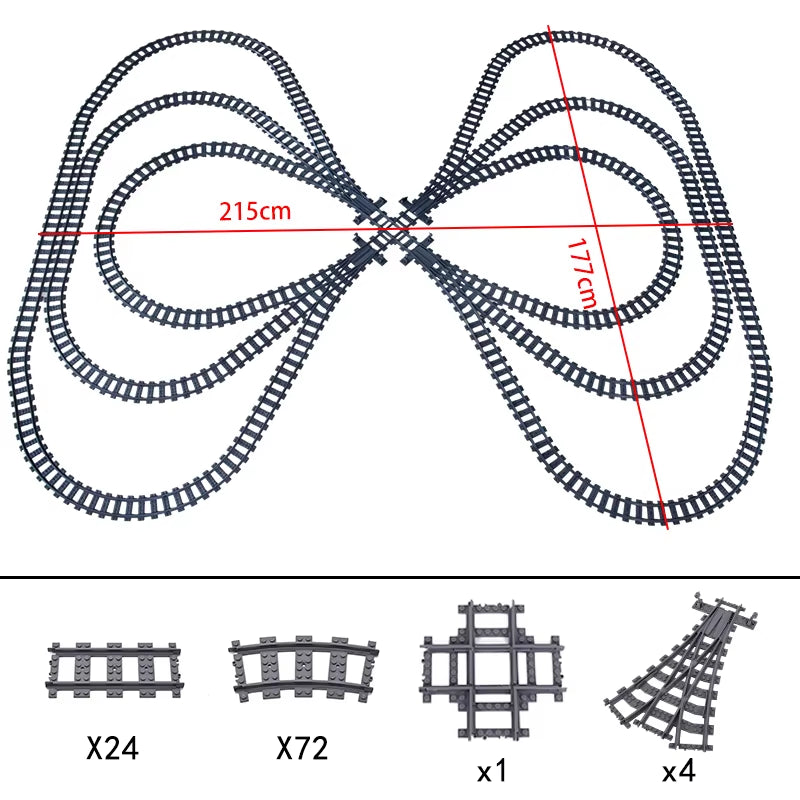City Trains Switch Flexible Tracks Straight Curved Rails Crossing Flexible High-Speed Railway Viaduct Building Block Bricks Toys