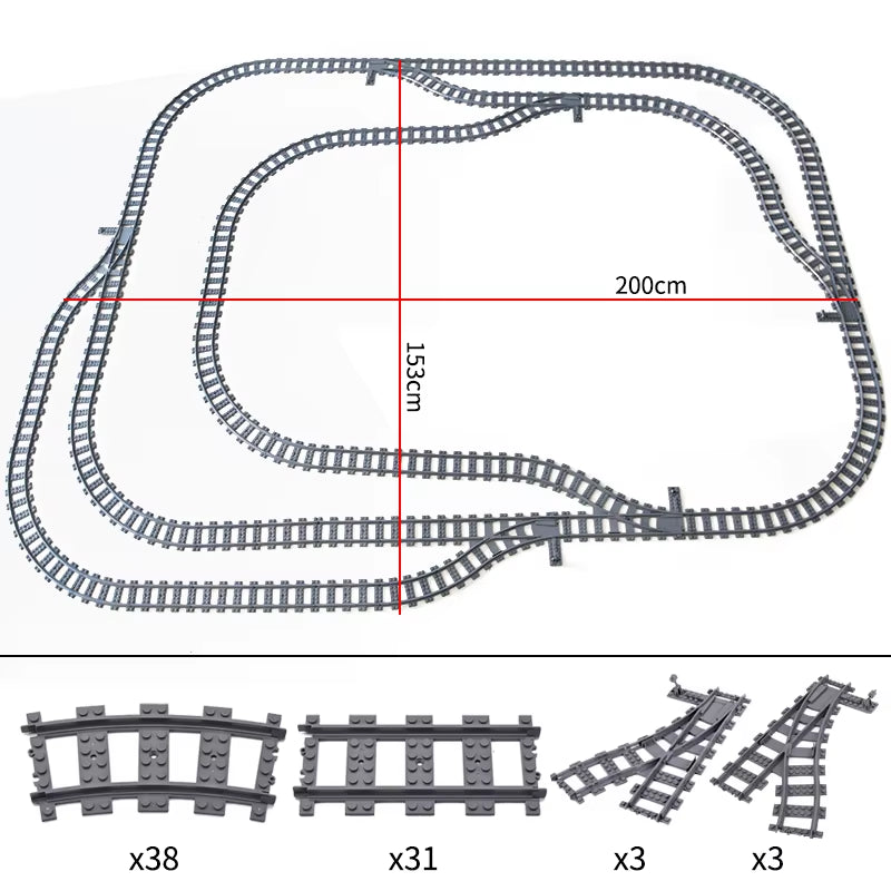 City Trains Switch Flexible Tracks Straight Curved Rails Crossing Flexible High-Speed Railway Viaduct Building Block Bricks Toys