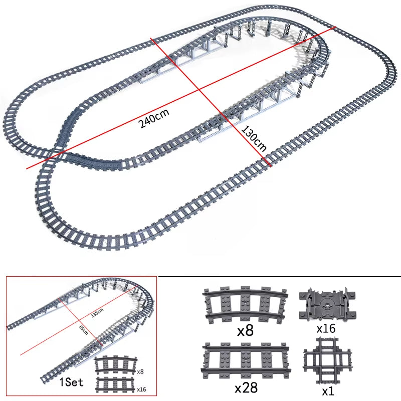 City Trains Switch Flexible Tracks Straight Curved Rails Crossing Flexible High-Speed Railway Viaduct Building Block Bricks Toys