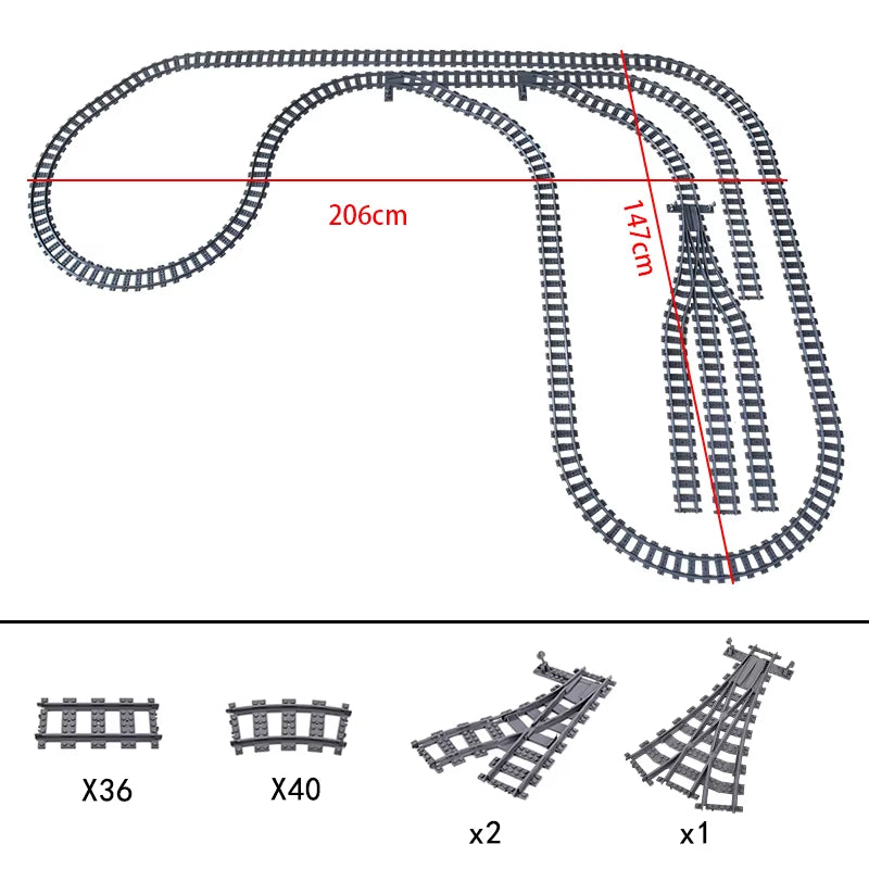 City Trains Switch Flexible Tracks Straight Curved Rails Crossing Flexible High-Speed Railway Viaduct Building Block Bricks Toys