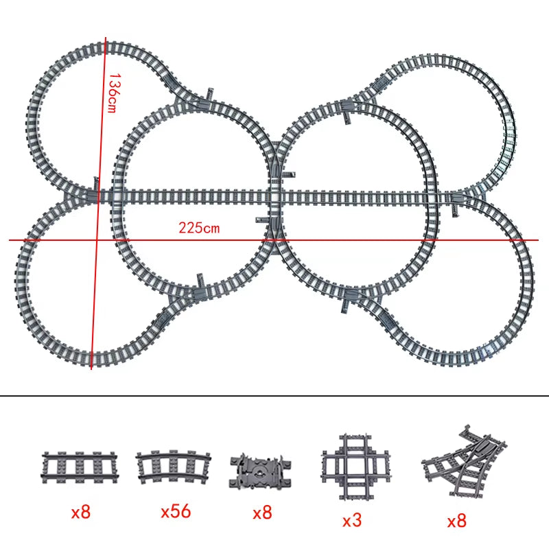 City Trains Switch Flexible Tracks Straight Curved Rails Crossing Flexible High-Speed Railway Viaduct Building Block Bricks Toys