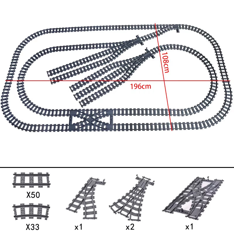 City Trains Switch Flexible Tracks Straight Curved Rails Crossing Flexible High-Speed Railway Viaduct Building Block Bricks Toys
