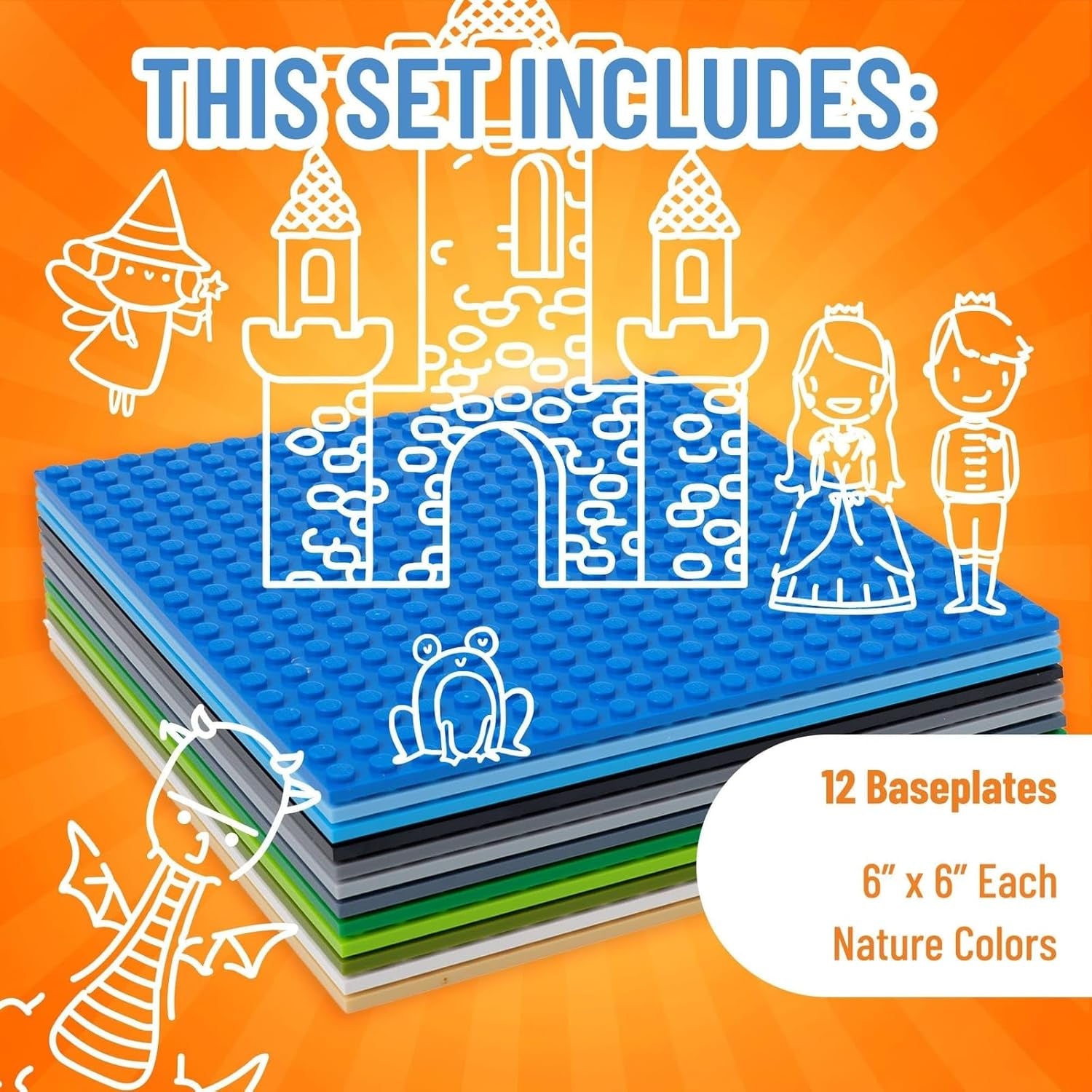 Stackable Baseplates - 12 Pack Compatible with Lego & All Major Building Brick Brands, 6 X 6 In, Stackable Top & Bottom Sides with 20 X 20 Stud, Kids Gift, Nature Theme