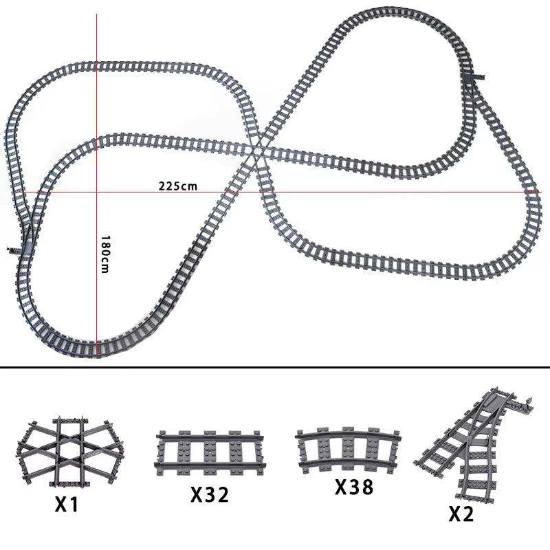 City Trains Switch Flexible Tracks Straight Curved Rails Crossing Flexible High-Speed Railway Viaduct Building Block Bricks Toys