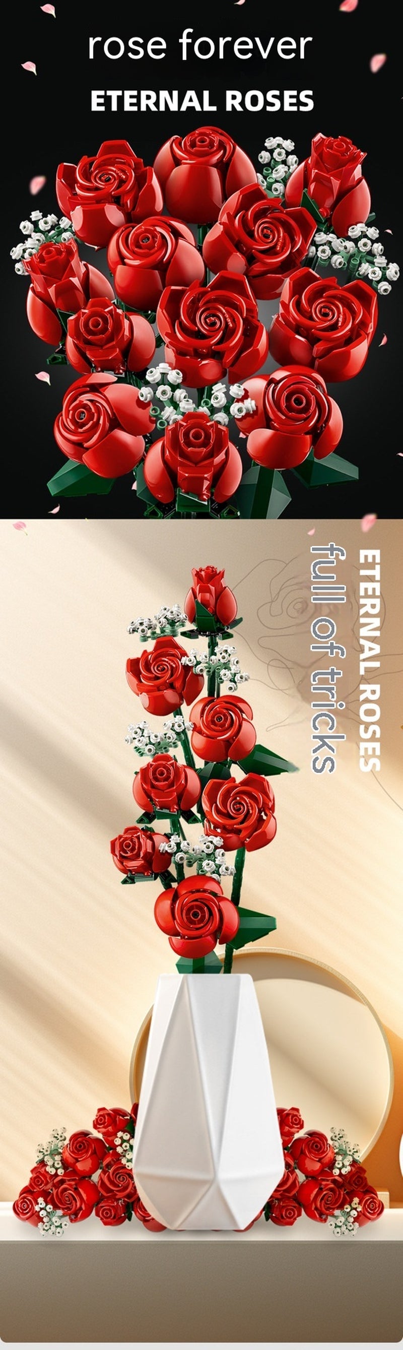 Compatible with Rose Bouquet Decoration Assembling Small Particles Building Blocks Toy