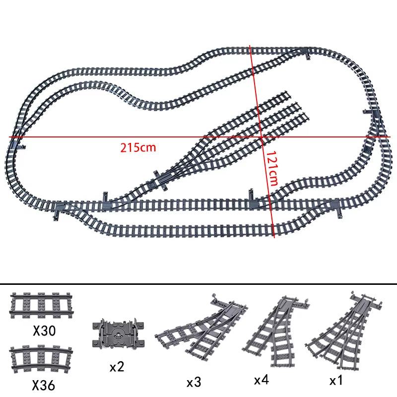 City Trains Switch Flexible Tracks Straight Curved Rails Crossing Flexible High-Speed Railway Viaduct Building Block Bricks Toys