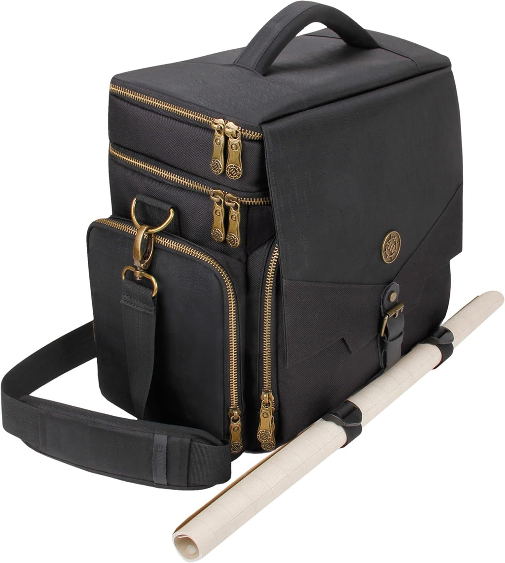 Tabletop Dnd Bag - RPG Adventurer'S Dungeons and Dragons Accessories Bag with Miniatures Storage, Mat Holder, Dnd Dice & Token Pockets, Fits 4-8 Dnd Books, DM Guide, Player'S Handbook (Black)