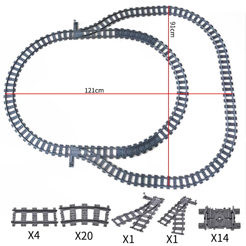 City Trains Switch Flexible Tracks Straight Curved Rails Crossing Flexible High-Speed Railway Viaduct Building Block Bricks Toys