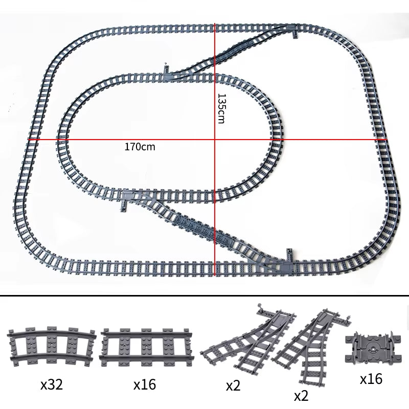 City Trains Switch Flexible Tracks Straight Curved Rails Crossing Flexible High-Speed Railway Viaduct Building Block Bricks Toys
