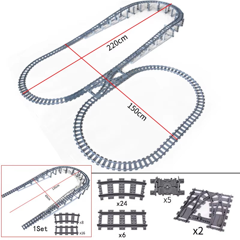 City Trains Switch Flexible Tracks Straight Curved Rails Crossing Flexible High-Speed Railway Viaduct Building Block Bricks Toys