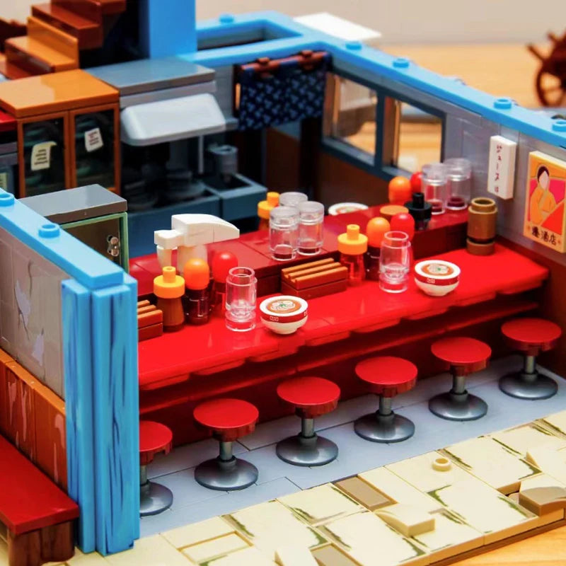 MOC Narutos Anime Yile Ramen Shop Building Blocks City Streetview Ramen House Model Bricks Toys Set for Kid Christmas Gift