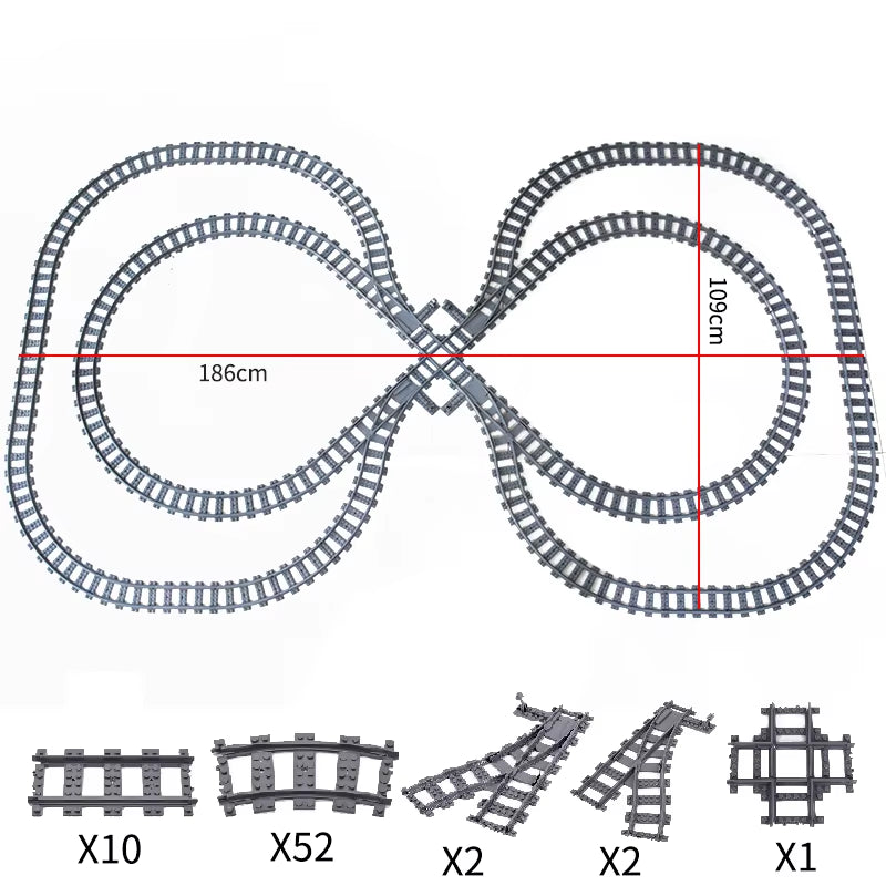 City Trains Switch Flexible Tracks Straight Curved Rails Crossing Flexible High-Speed Railway Viaduct Building Block Bricks Toys