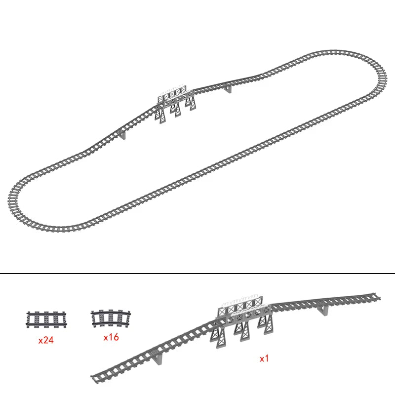 City Trains Switch Flexible Tracks Straight Curved Rails Crossing Flexible High-Speed Railway Viaduct Building Block Bricks Toys