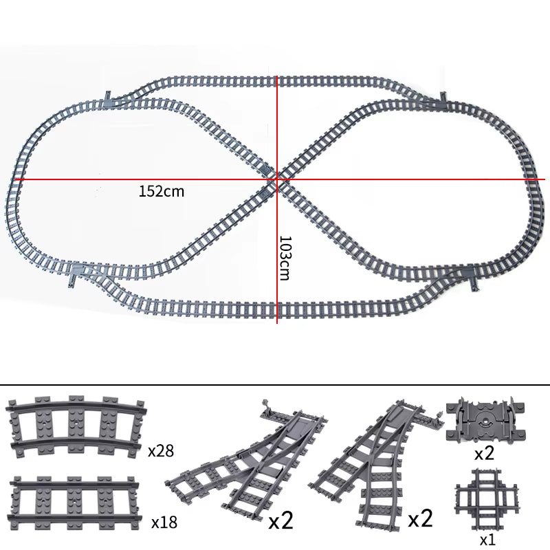 City Trains Switch Flexible Tracks Straight Curved Rails Crossing Flexible High-Speed Railway Viaduct Building Block Bricks Toys