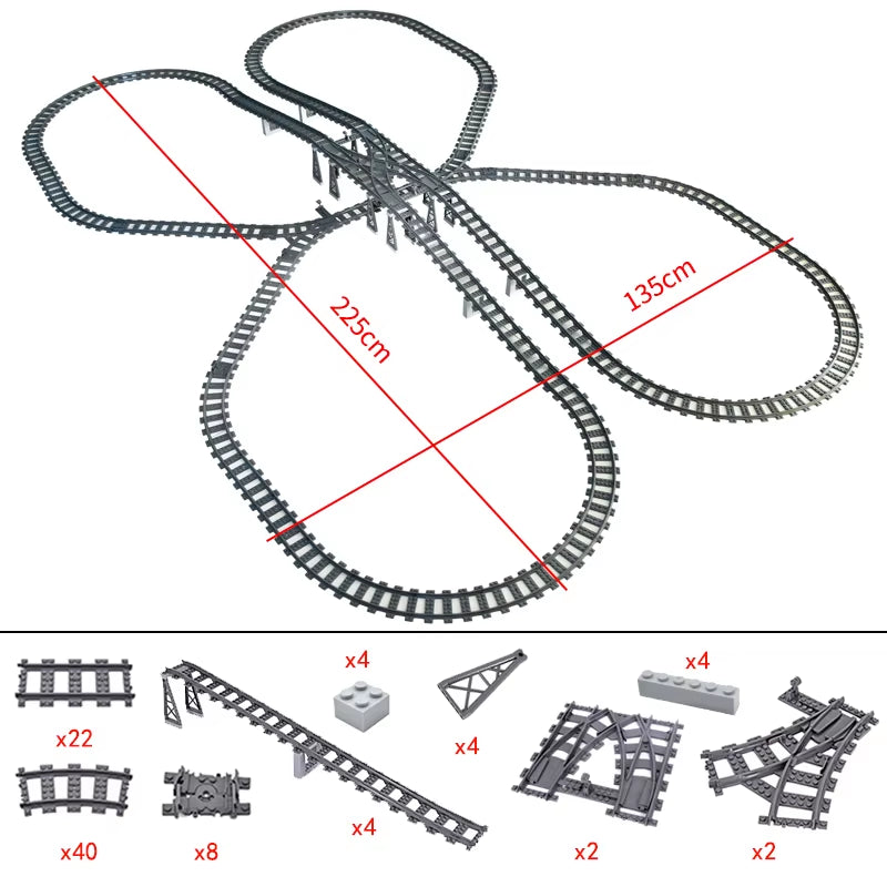 City Trains Switch Flexible Tracks Straight Curved Rails Crossing Flexible High-Speed Railway Viaduct Building Block Bricks Toys