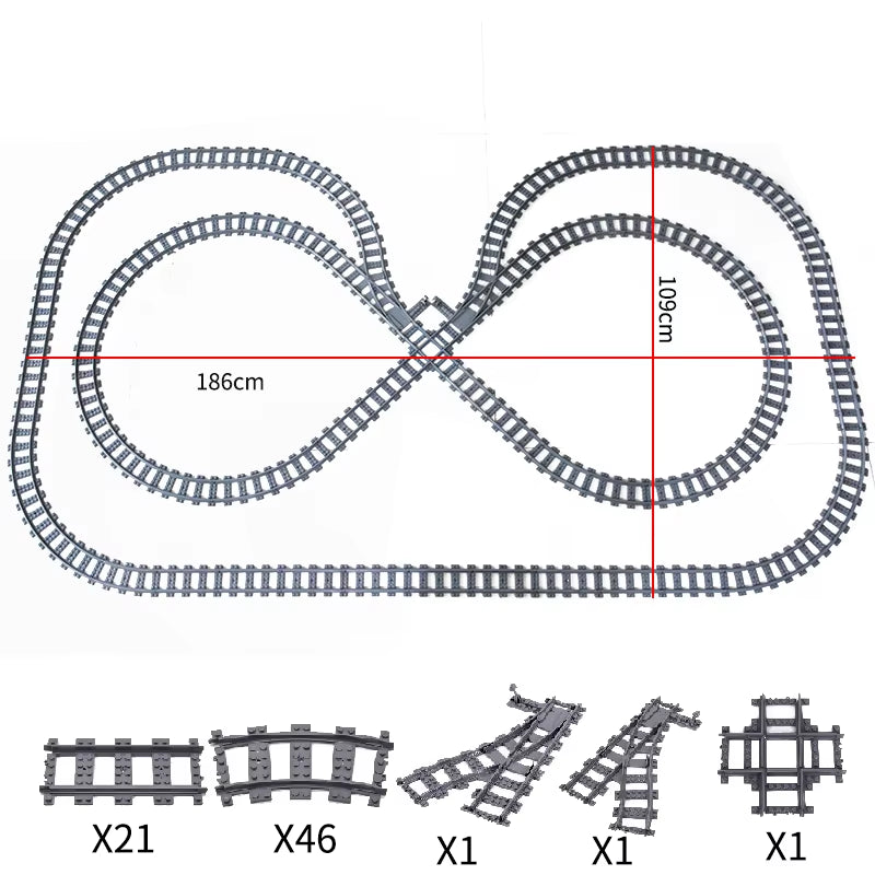 City Trains Switch Flexible Tracks Straight Curved Rails Crossing Flexible High-Speed Railway Viaduct Building Block Bricks Toys