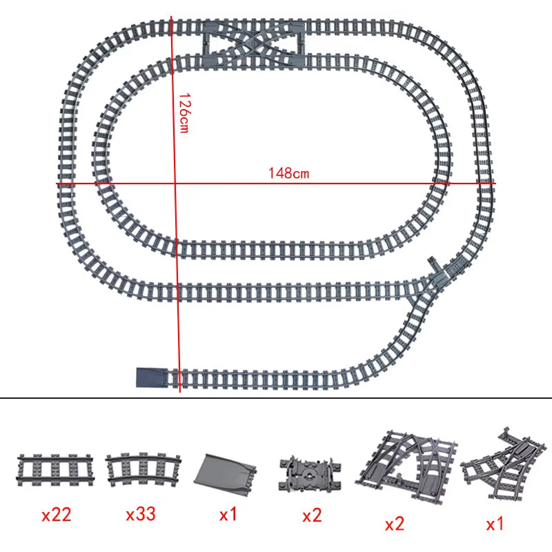 City Trains Switch Flexible Tracks Straight Curved Rails Crossing Flexible High-Speed Railway Viaduct Building Block Bricks Toys