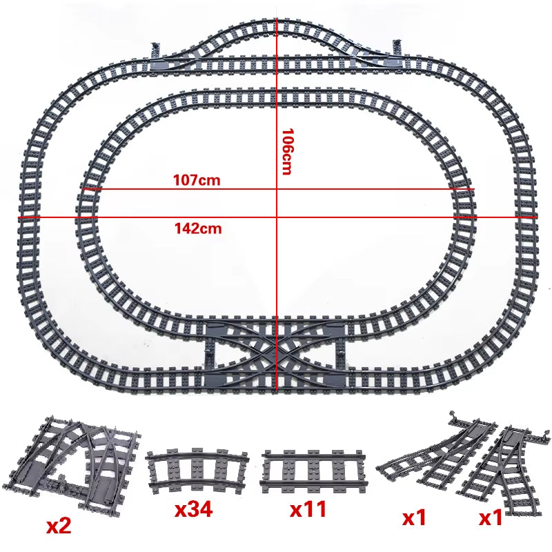 City Trains Switch Flexible Tracks Straight Curved Rails Crossing Flexible High-Speed Railway Viaduct Building Block Bricks Toys