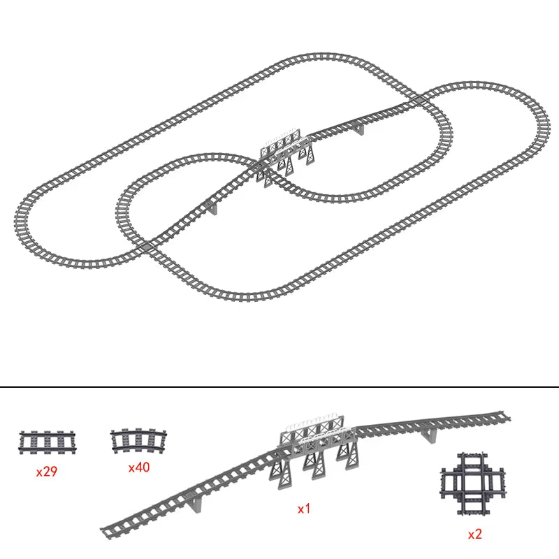 City Trains Switch Flexible Tracks Straight Curved Rails Crossing Flexible High-Speed Railway Viaduct Building Block Bricks Toys