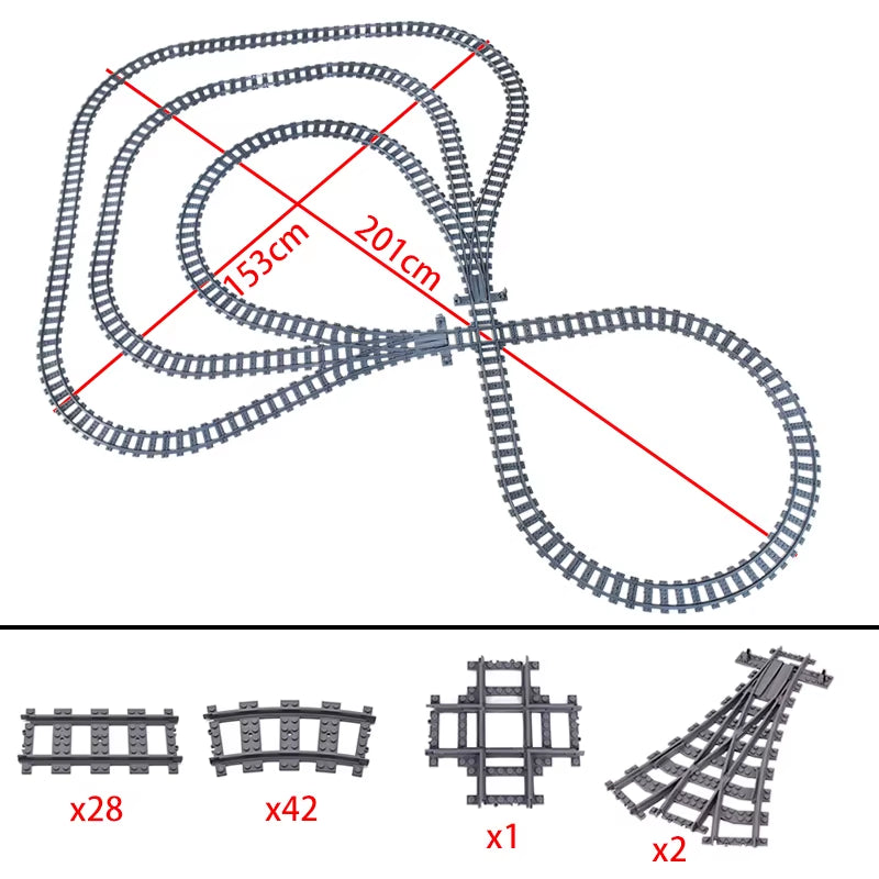 City Trains Switch Flexible Tracks Straight Curved Rails Crossing Flexible High-Speed Railway Viaduct Building Block Bricks Toys