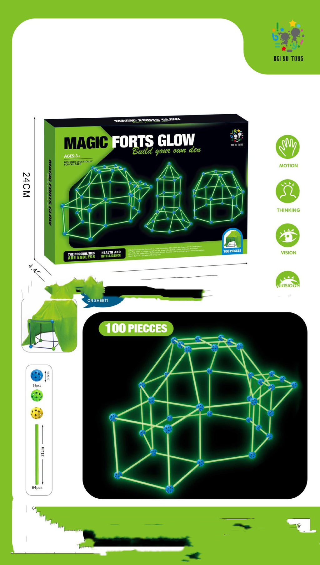 Fort Building Kit Construction Blocks Set Kids Toy Tents Fortress Builder Castles Tunnels Diy 3D Play House for Children Gift