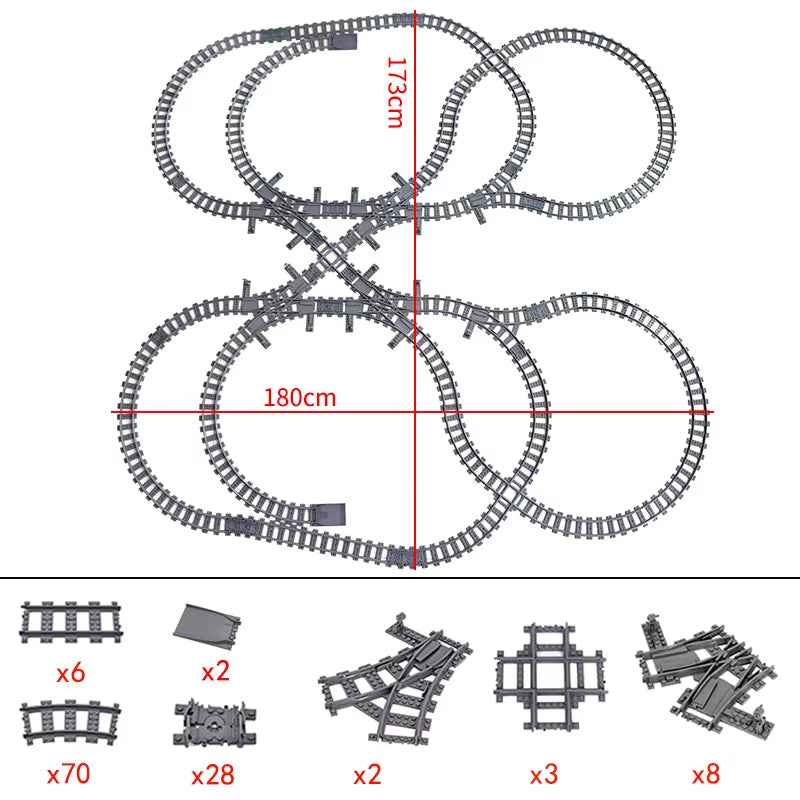 City Trains Switch Flexible Tracks Straight Curved Rails Crossing Flexible High-Speed Railway Viaduct Building Block Bricks Toys